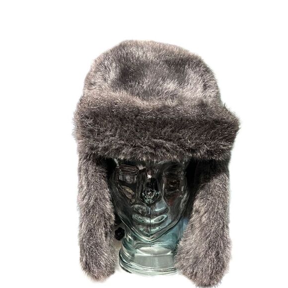 Vintage Adult Fur Bomber Russian Winter Hat Dark Gray - Picture 4 of 9